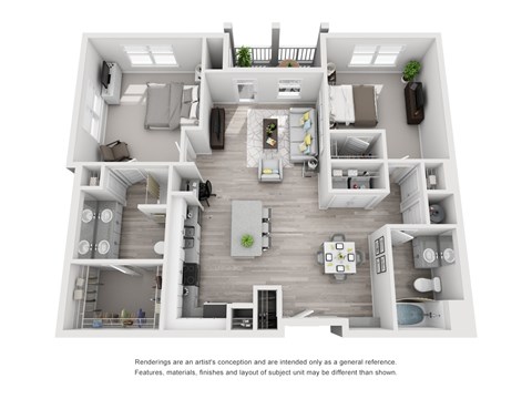 Floor plan for 2 beds, 2 baths, 1308 sqft